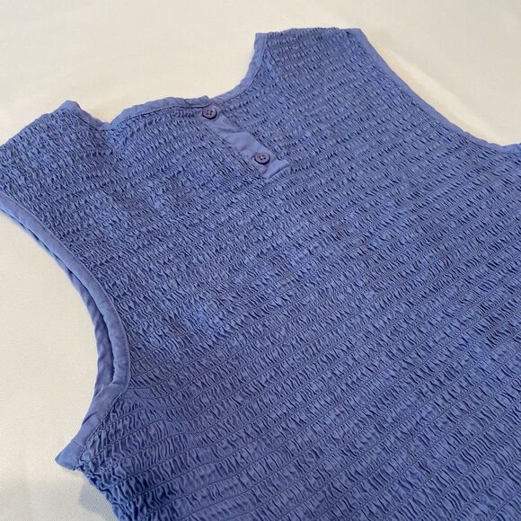 FRENCH CONNECTION Rhodes Colorblock Smocked Blue Poplin Dress, Sz 12 - Picture 12 of 13